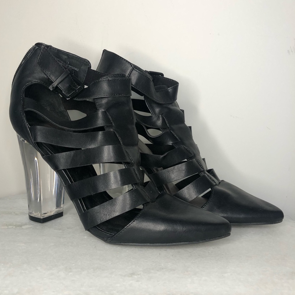 Tildon Strappy Cage Bootie w/ Clear Block Heel
